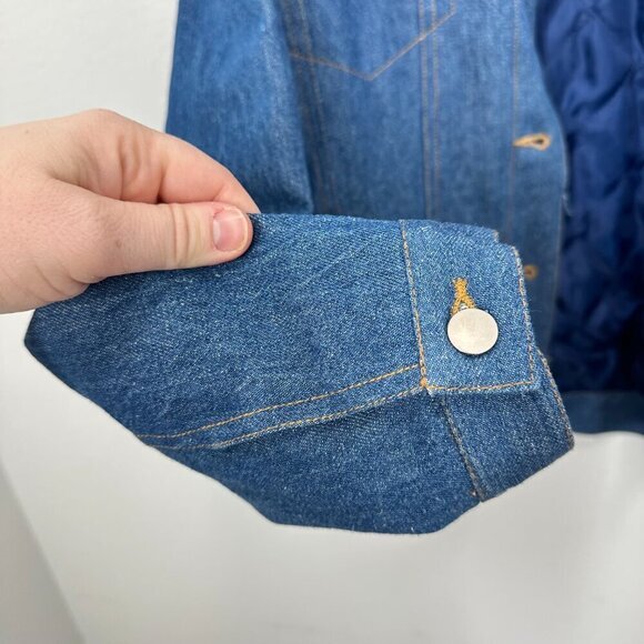 Vintage Linen Blend Sherpa Collar Denim Jacket Ranching Western Retro 70s Size L - Picture 5 of 8